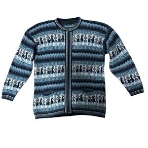Archoi's Sweater Peruvian Alpaca Print Wool Full zip cardigan sweater M-L